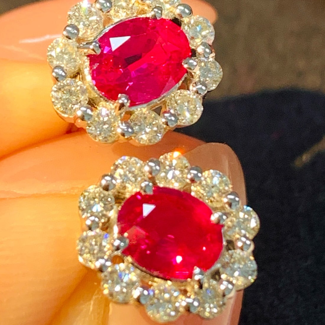 14k Gold 1.82 Ctw Natural Ruby & Diamond Earrings - 5