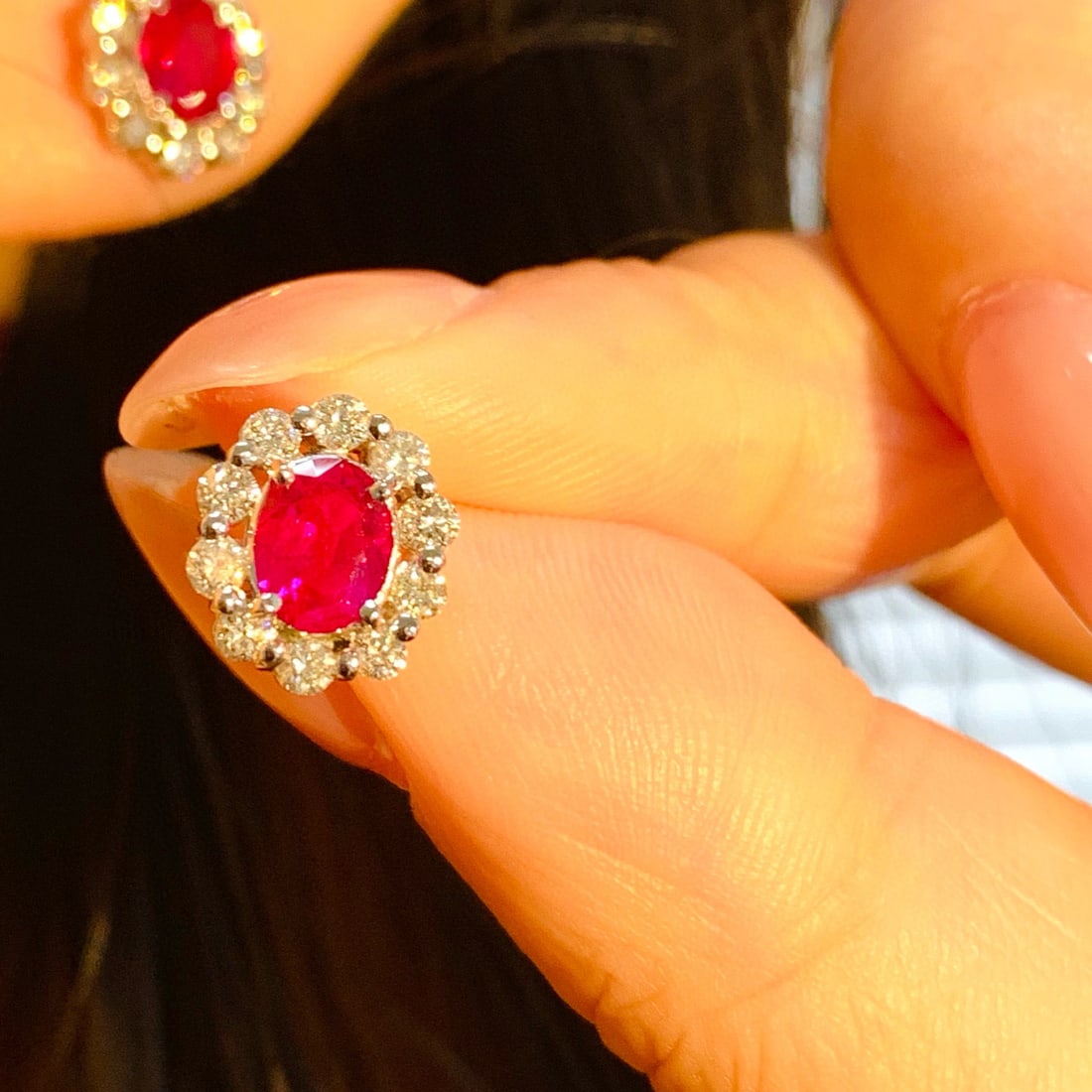 14k Gold 1.82 Ctw Natural Ruby & Diamond Earrings - 6