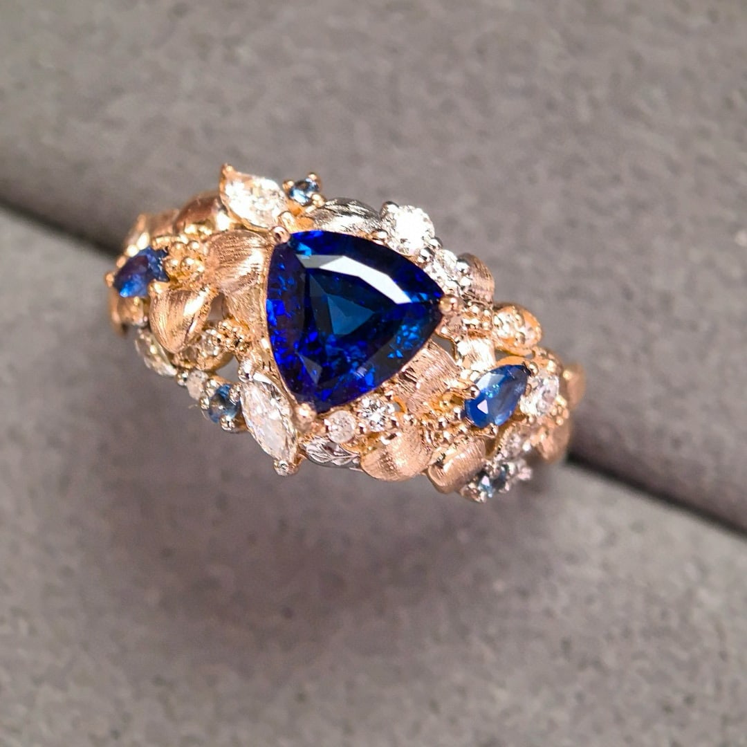 14k Gold 1.38 Ctw Natural Sapphire & Diamond Ring - 4