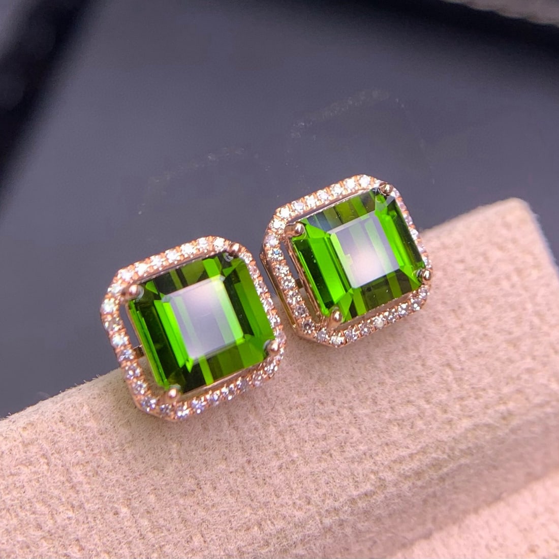 14k Gold 3.6 Ct Natural Tourmaline & Diamond Earrings - 2