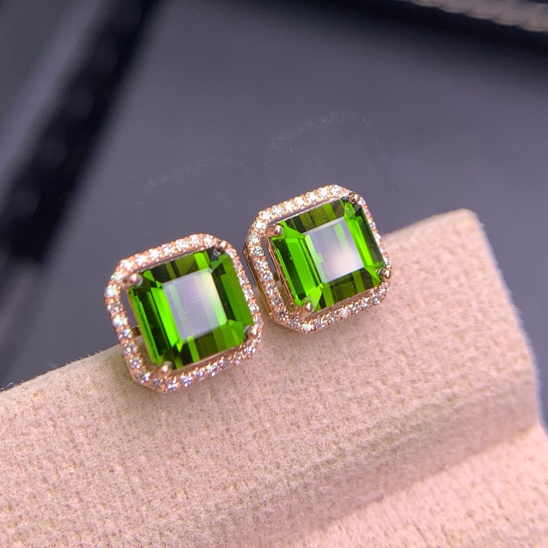 14k Gold 3.6 Ct Natural Tourmaline & Diamond Earrings - 4