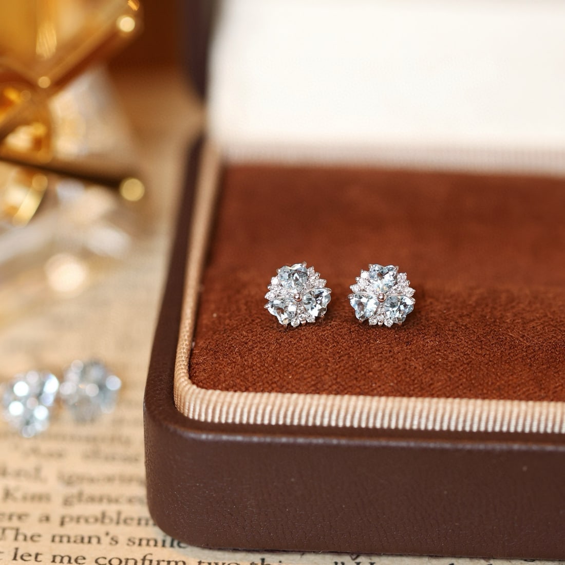 14k Gold 0.74 Ctw Natural Aquamarine & Diamond Earrings - 4