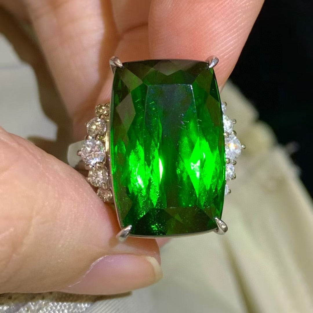14k Gold 20.87 Ctw Natural Tourmaline & Diamond Ring - 2