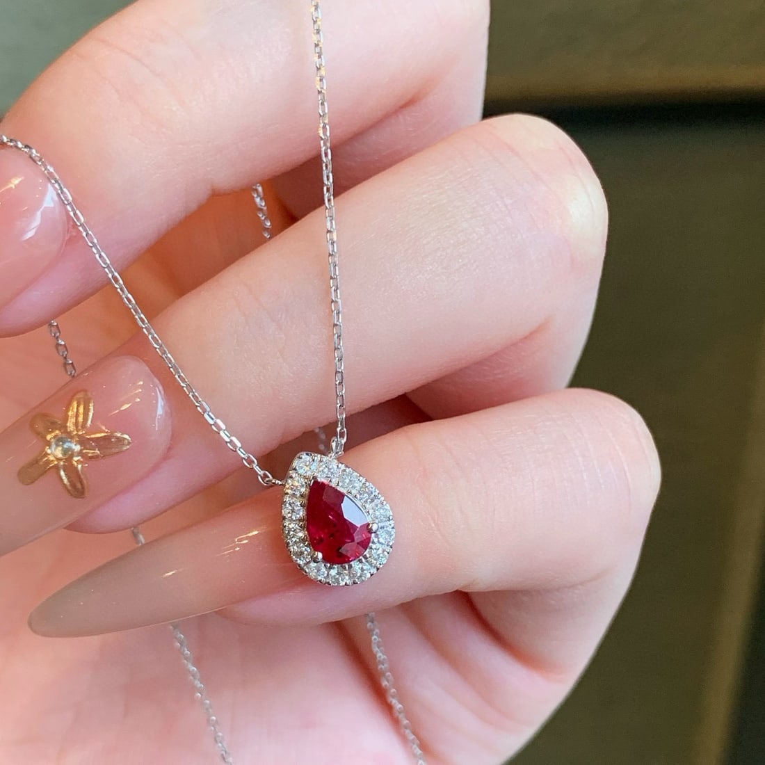 14k Gold 0.79 Ctw Natural Ruby & Diamond Necklace - 6