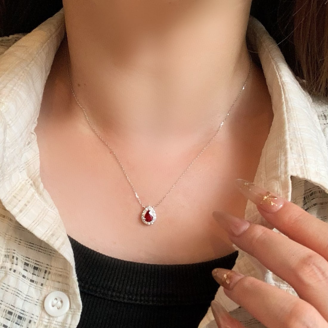 14k Gold 0.79 Ctw Natural Ruby & Diamond Necklace - 7