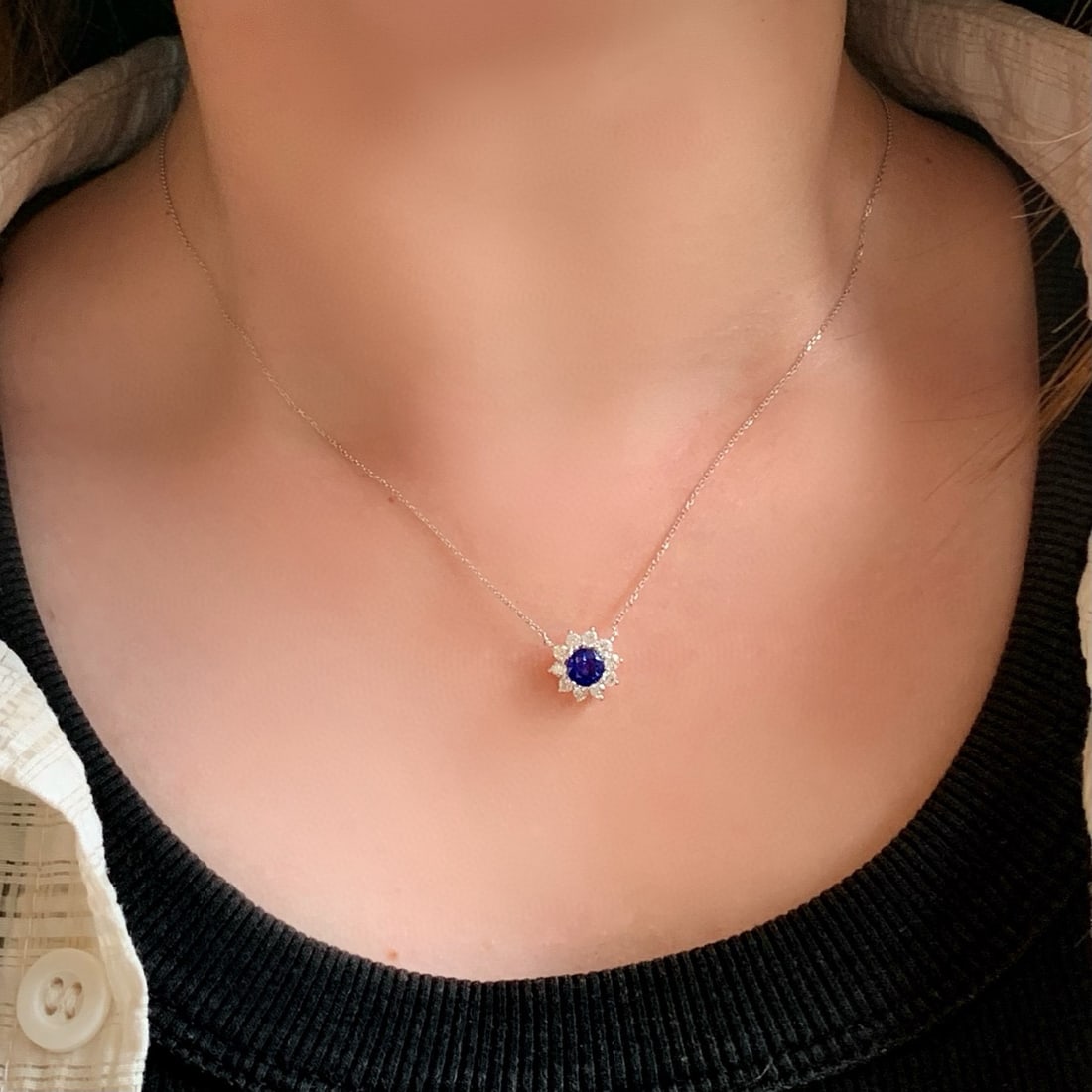 14k Gold 1.25 Ctw Natural Sapphire & Diamond Necklace - 4
