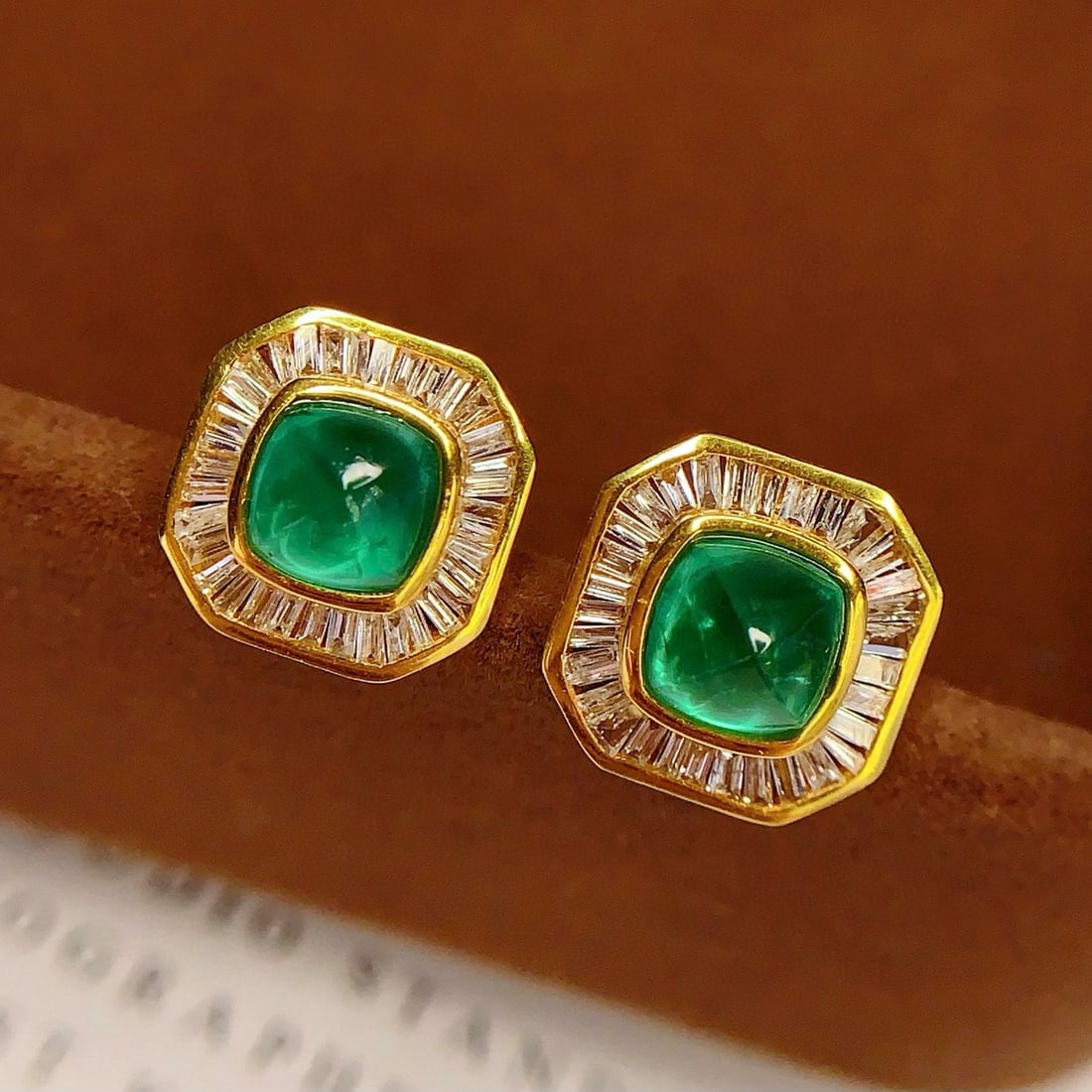 14k Gold 2 Ct Vivid Green Natural Emerald & Diamond Earrings - 2