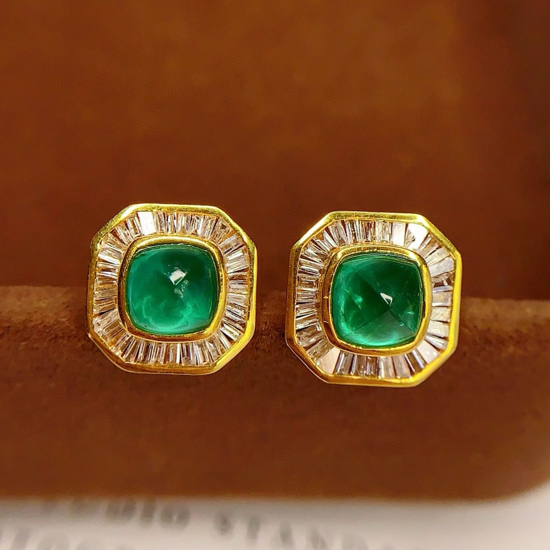 14k Gold 2 Ct Vivid Green Natural Emerald & Diamond Earrings - 3