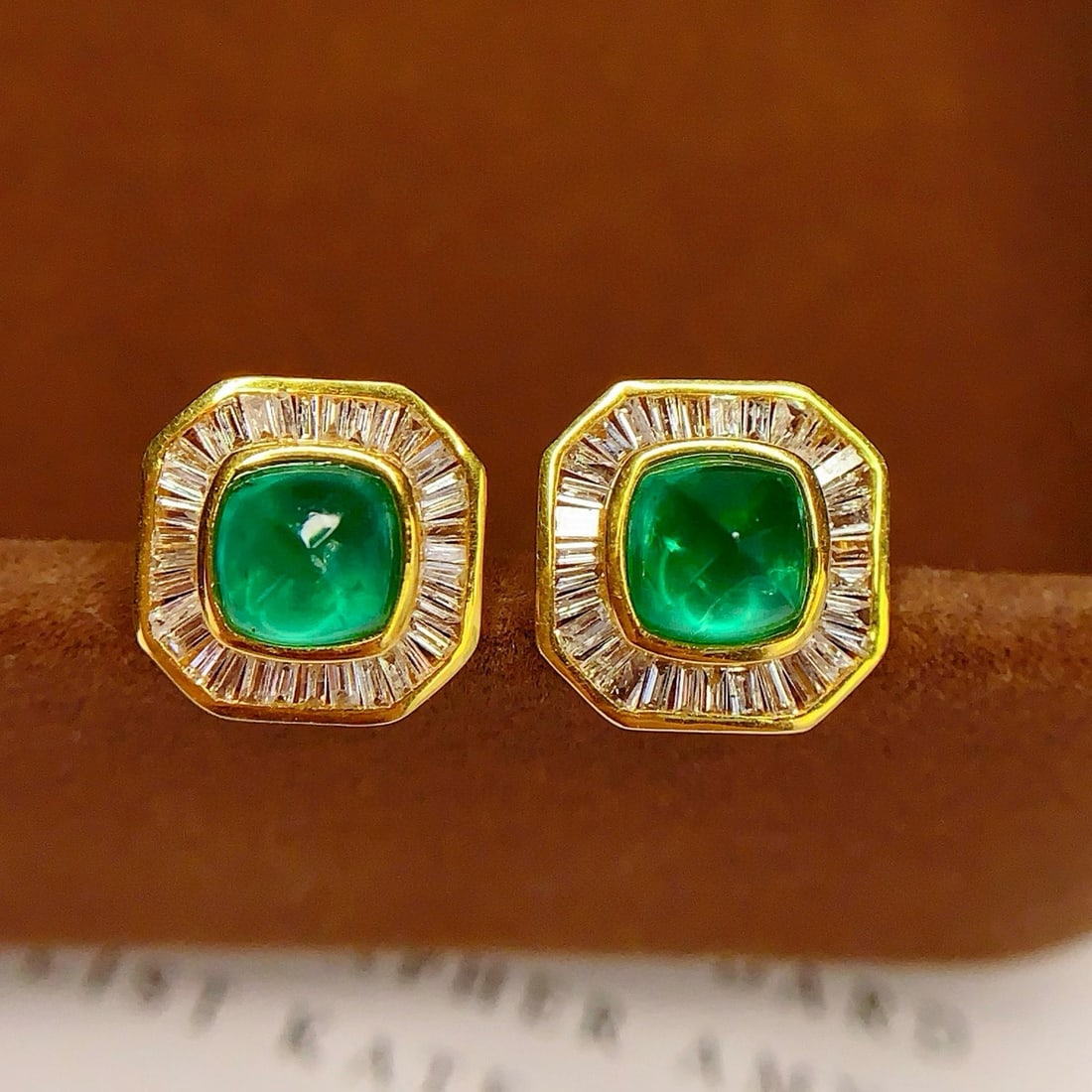 14k Gold 2 Ct Vivid Green Natural Emerald & Diamond Earrings - 4