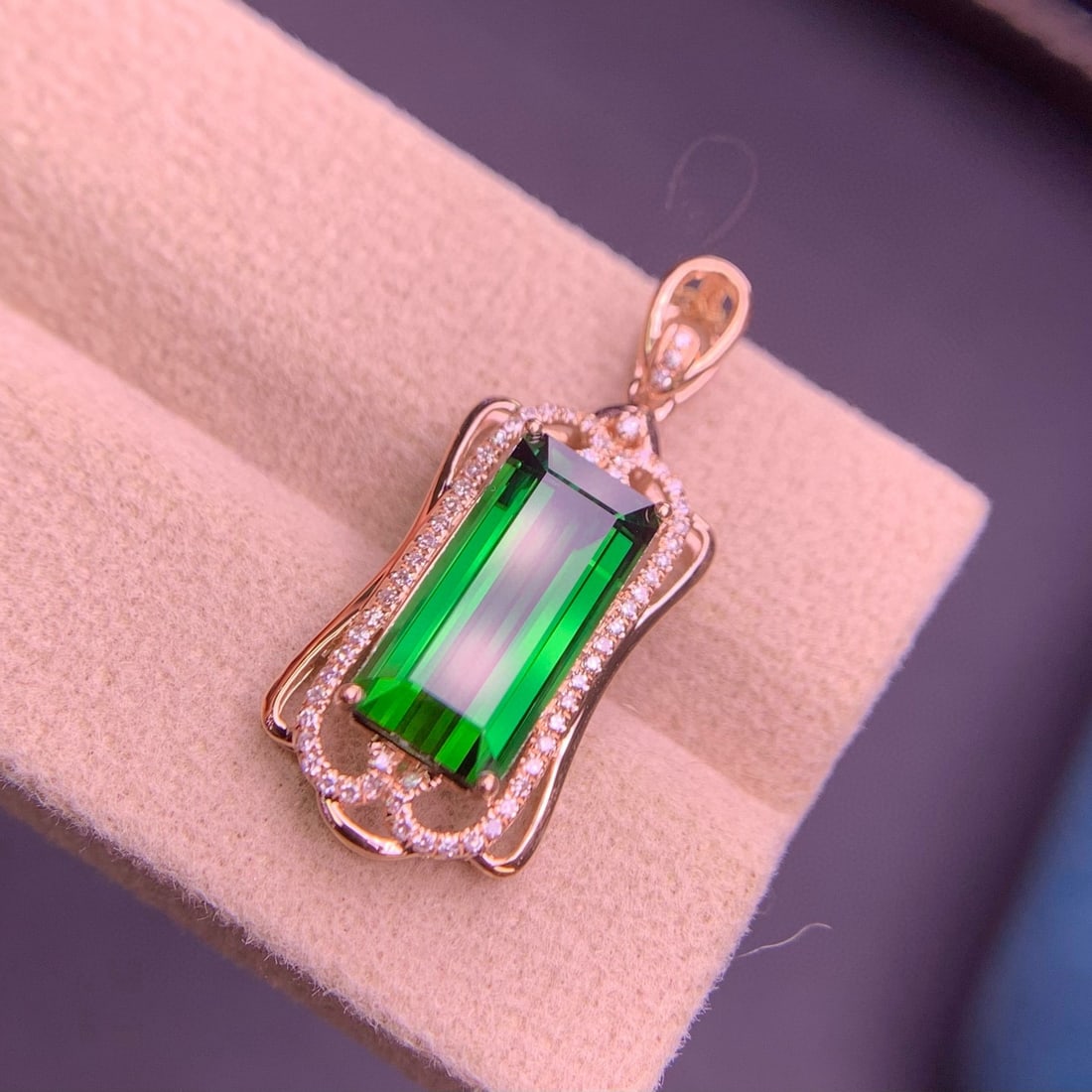 14k Gold 4.1 Ct Natural Tourmaline & Diamond Pendant( Without Chain ) - 2