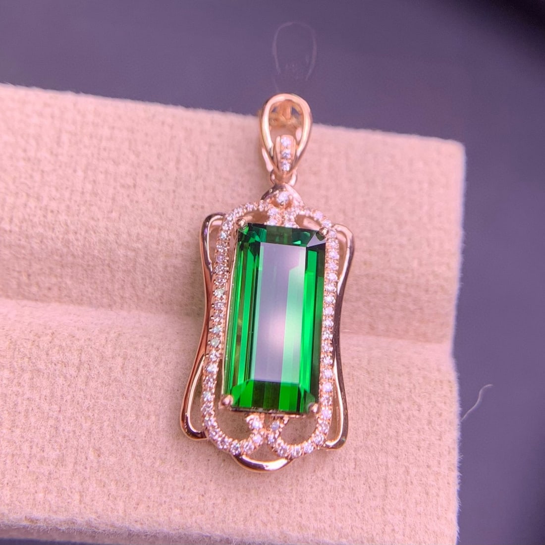 14k Gold 4.1 Ct Natural Tourmaline & Diamond Pendant( Without Chain ) - 6