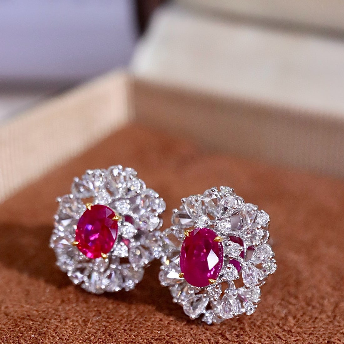 14k Gold 2.2 Ctw Natural Ruby & Diamond Earrings - 4