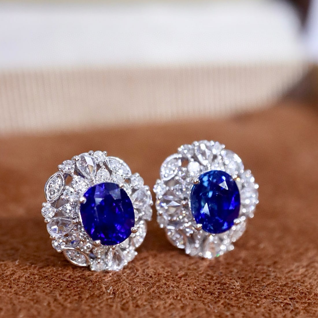 14k Gold 1.56 Ctw Vivid Blue Natural Sapphire & Diamond Earrings - 2