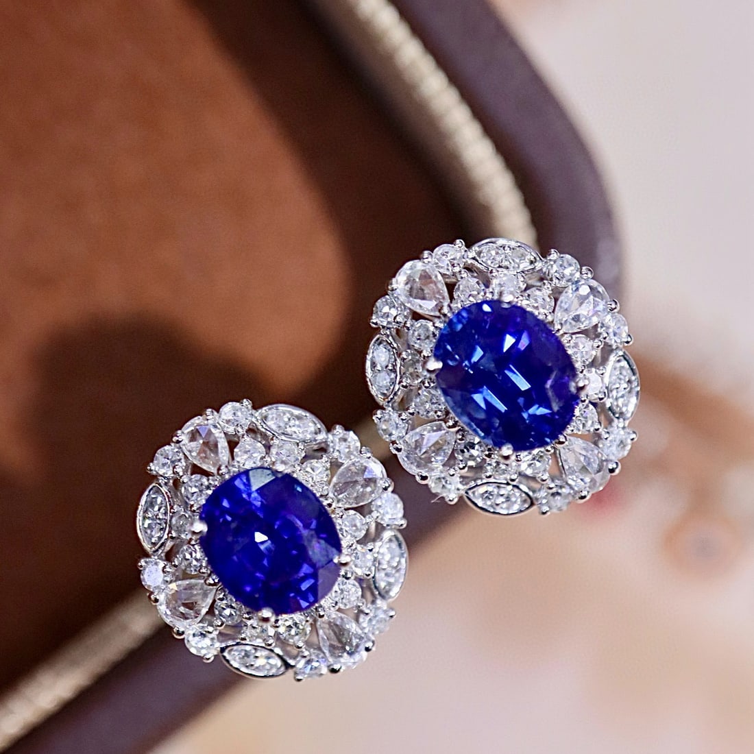 14k Gold 1.56 Ctw Vivid Blue Natural Sapphire & Diamond Earrings - 4