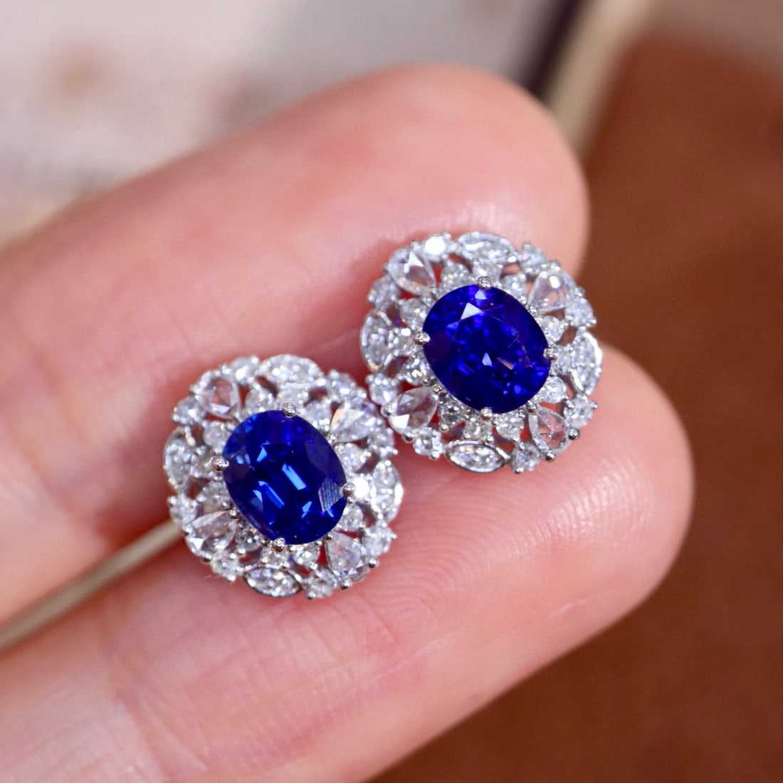 14k Gold 1.56 Ctw Vivid Blue Natural Sapphire & Diamond Earrings - 6