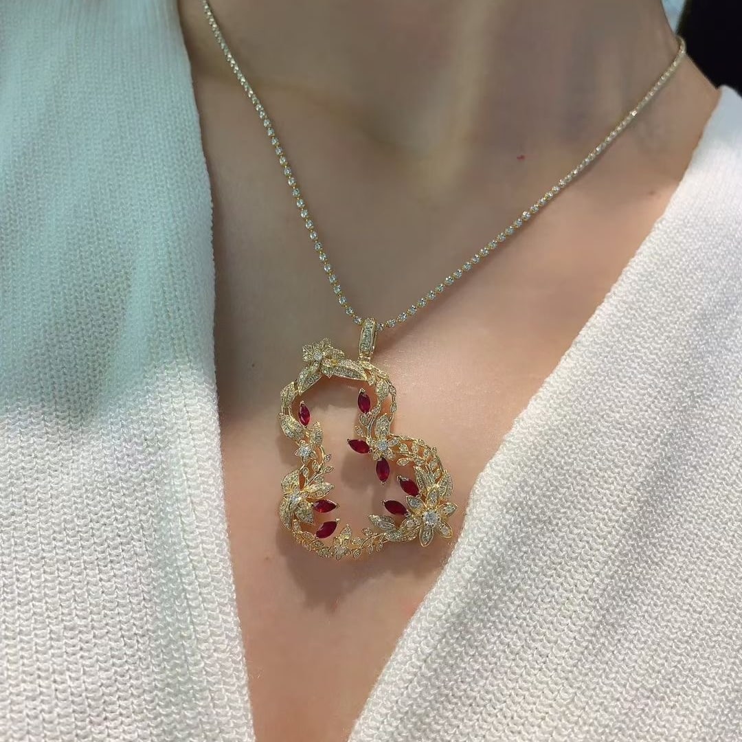 14k Gold 1.67 Ctw Natural Ruby & Diamond Pendant( Without Chain ) - 3
