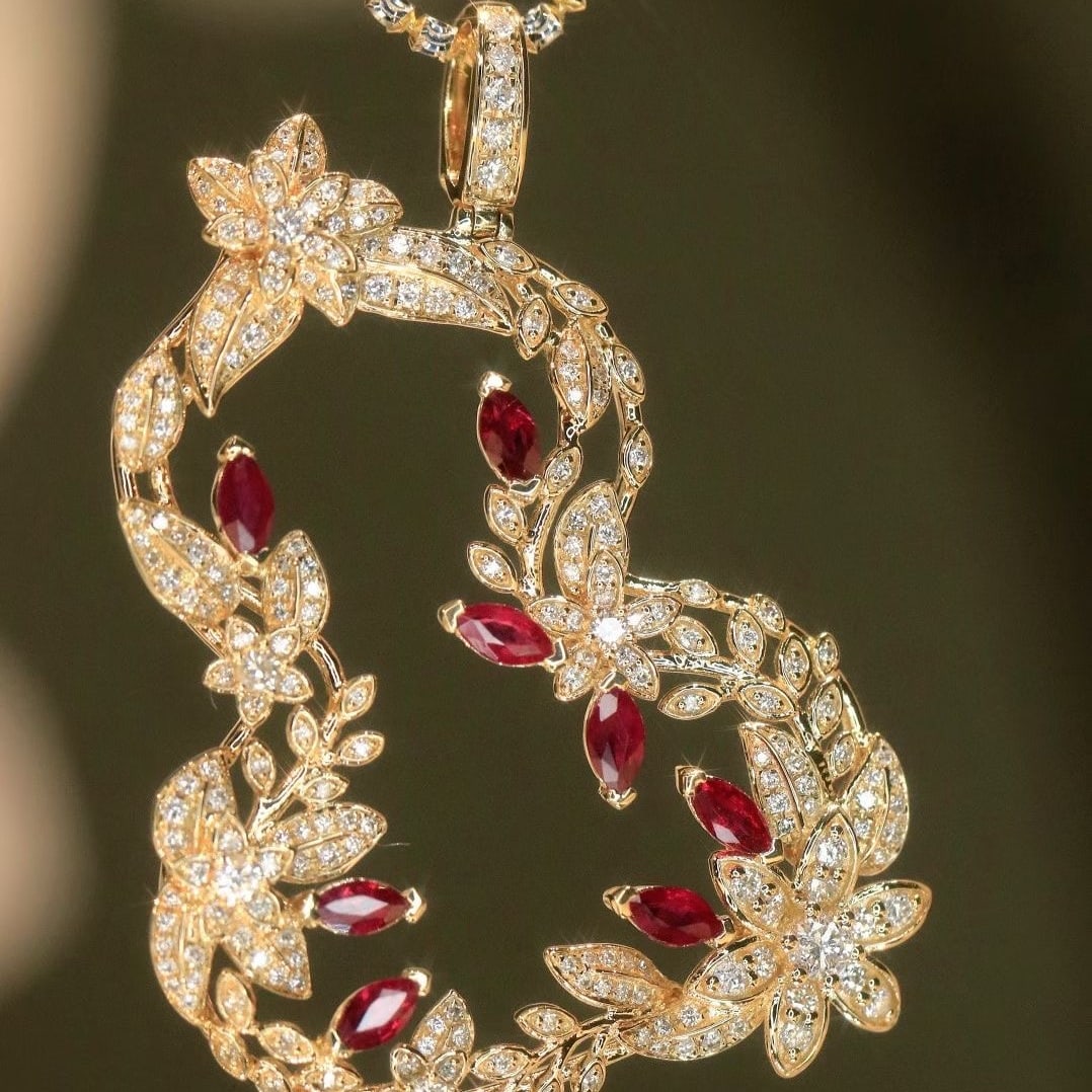 14k Gold 1.67 Ctw Natural Ruby & Diamond Pendant( Without Chain ) - 5