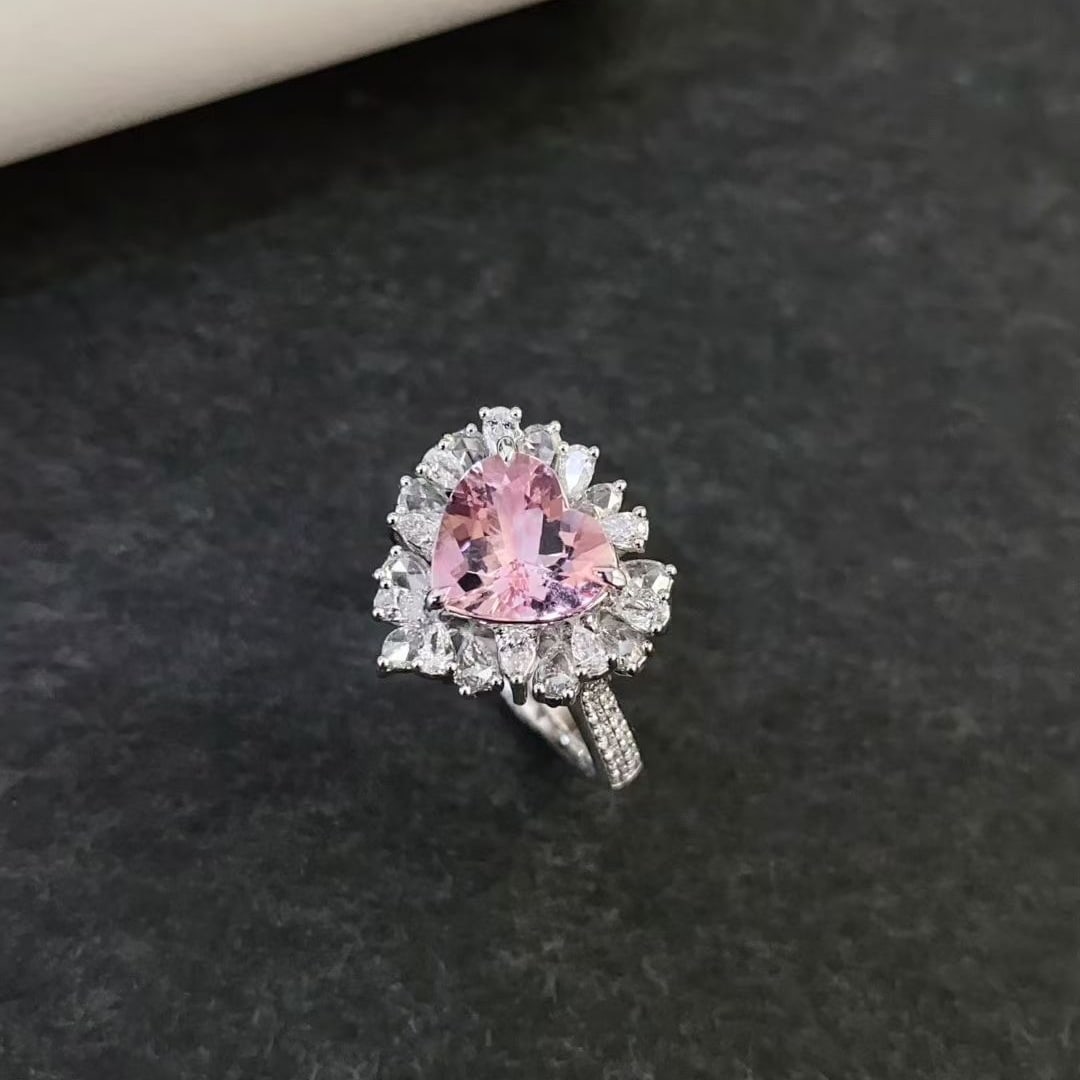 14k Gold 2.87 Ctw Natural Morganite & Diamond Ring - 6