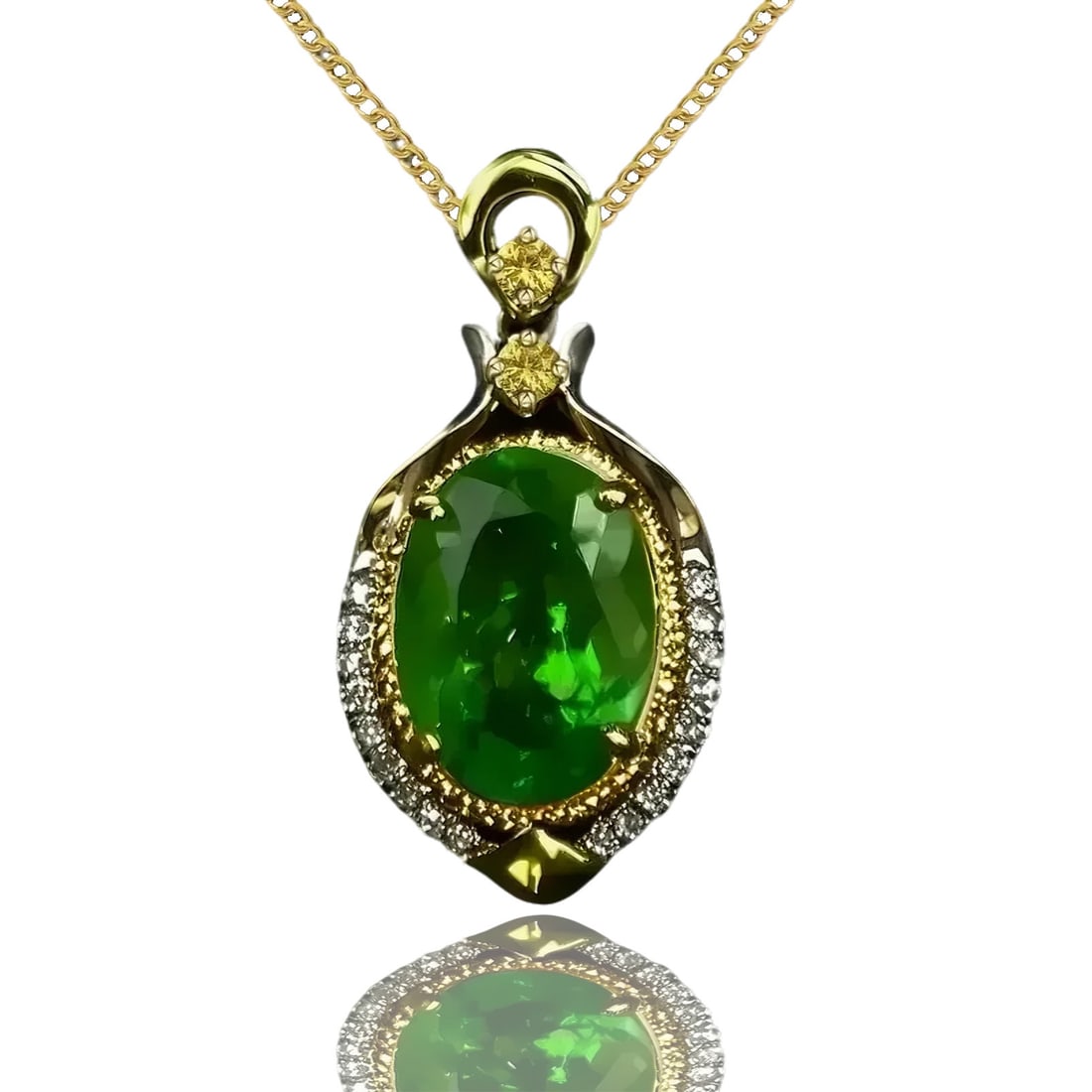 14k Gold 2.29 Ctw Natural Tsavorite & Diamond Pendant( Without Chain ) - 2