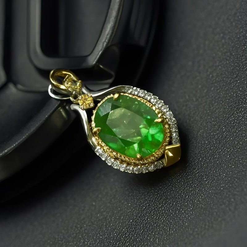 14k Gold 2.29 Ctw Natural Tsavorite & Diamond Pendant( Without Chain ) - 3