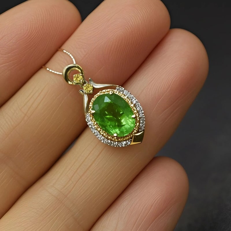 14k Gold 2.29 Ctw Natural Tsavorite & Diamond Pendant( Without Chain ) - 4