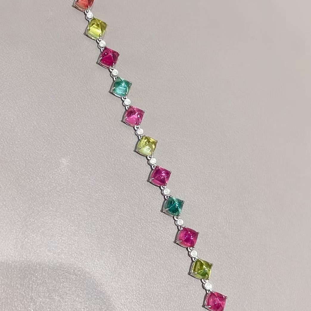 14k Gold 13.2 Ct Natural Tourmaline & Diamond Bracelet - 3