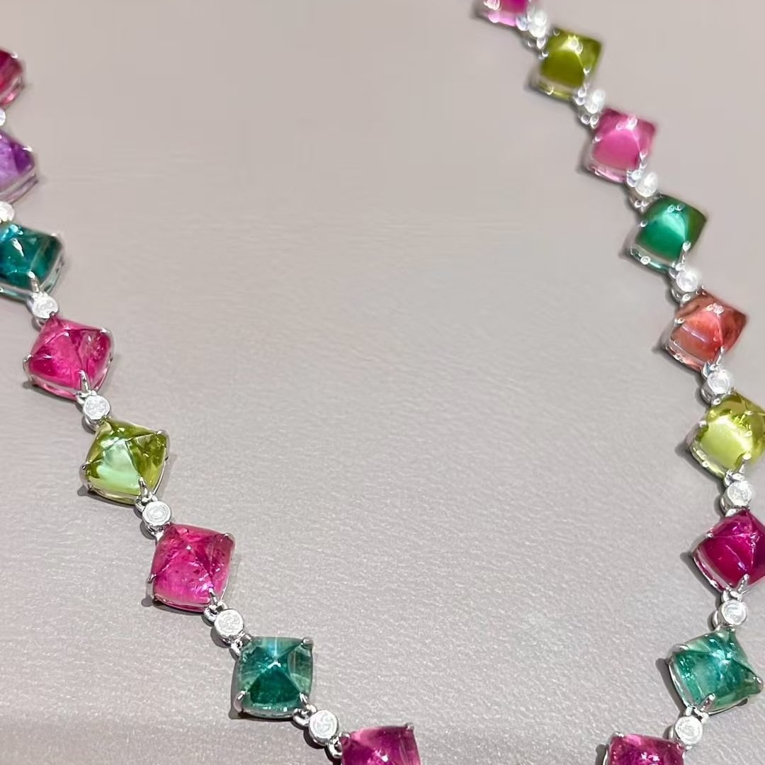 14k Gold 13.2 Ct Natural Tourmaline & Diamond Bracelet - 7