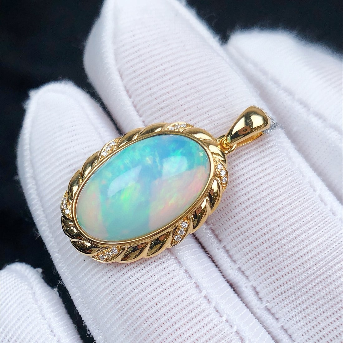 14k Gold 5.83 Ctw Natural Opal & Diamond Pendant( Without Chain ) - 2