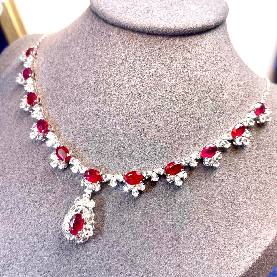 14k Gold 10.07 Ctw Natural Ruby & Sapphire Necklace - 2