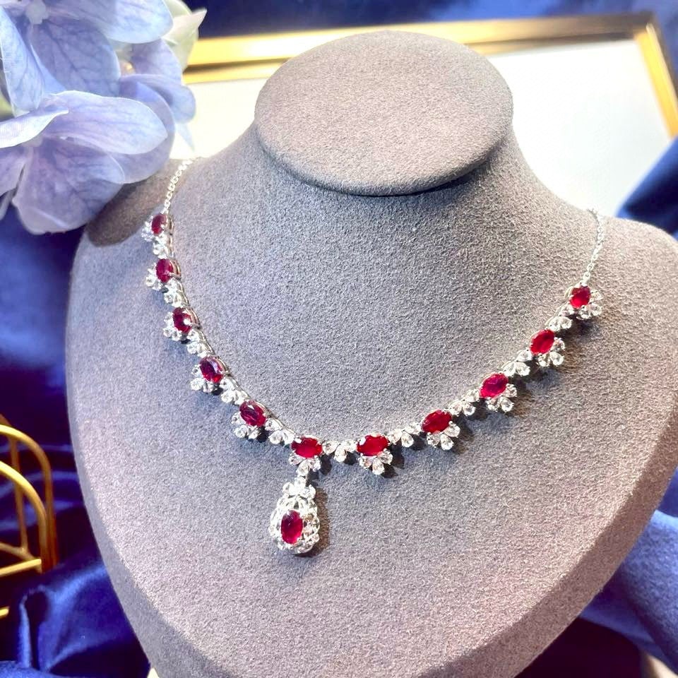 14k Gold 10.07 Ctw Natural Ruby & Sapphire Necklace - 3
