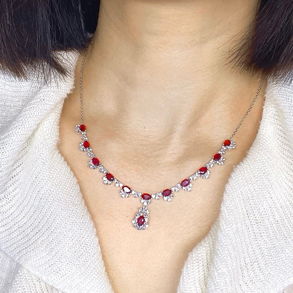 14k Gold 10.07 Ctw Natural Ruby & Sapphire Necklace - 4