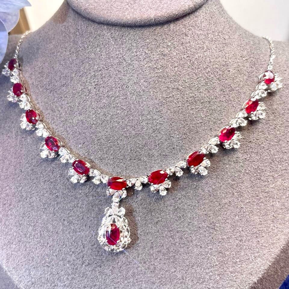 14k Gold 10.07 Ctw Natural Ruby & Sapphire Necklace - 7