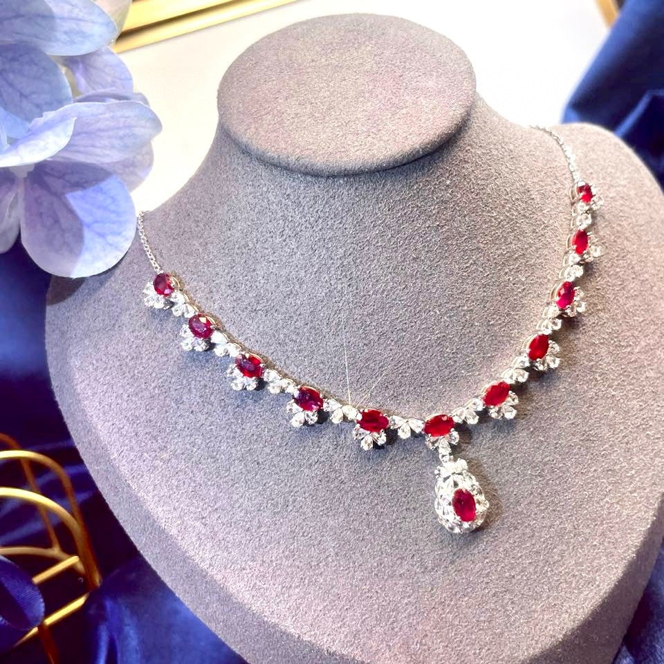 14k Gold 10.07 Ctw Natural Ruby & Sapphire Necklace - 8