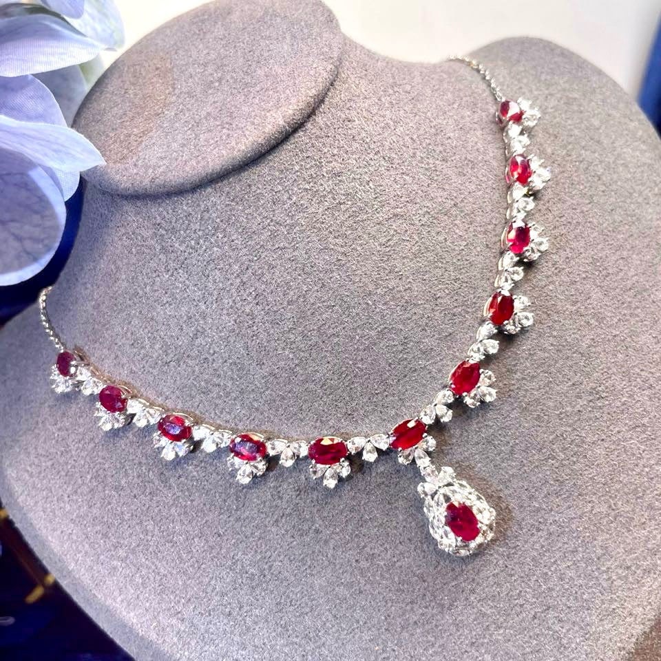 14k Gold 10.07 Ctw Natural Ruby & Sapphire Necklace - 9