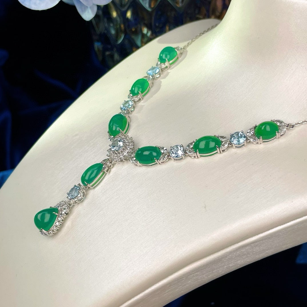 14k Gold 24.45 Ctw Natural Emerald & Topaz Necklace - 7