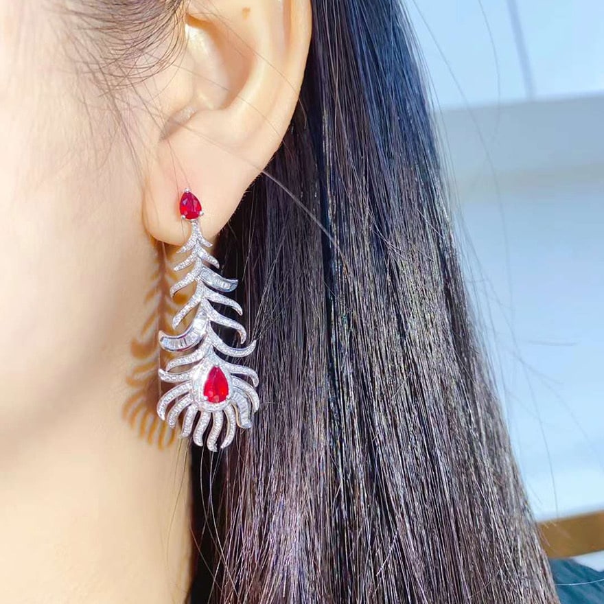 14k Gold 3.13 Ctw Natural Ruby & Diamond Earrings - 5