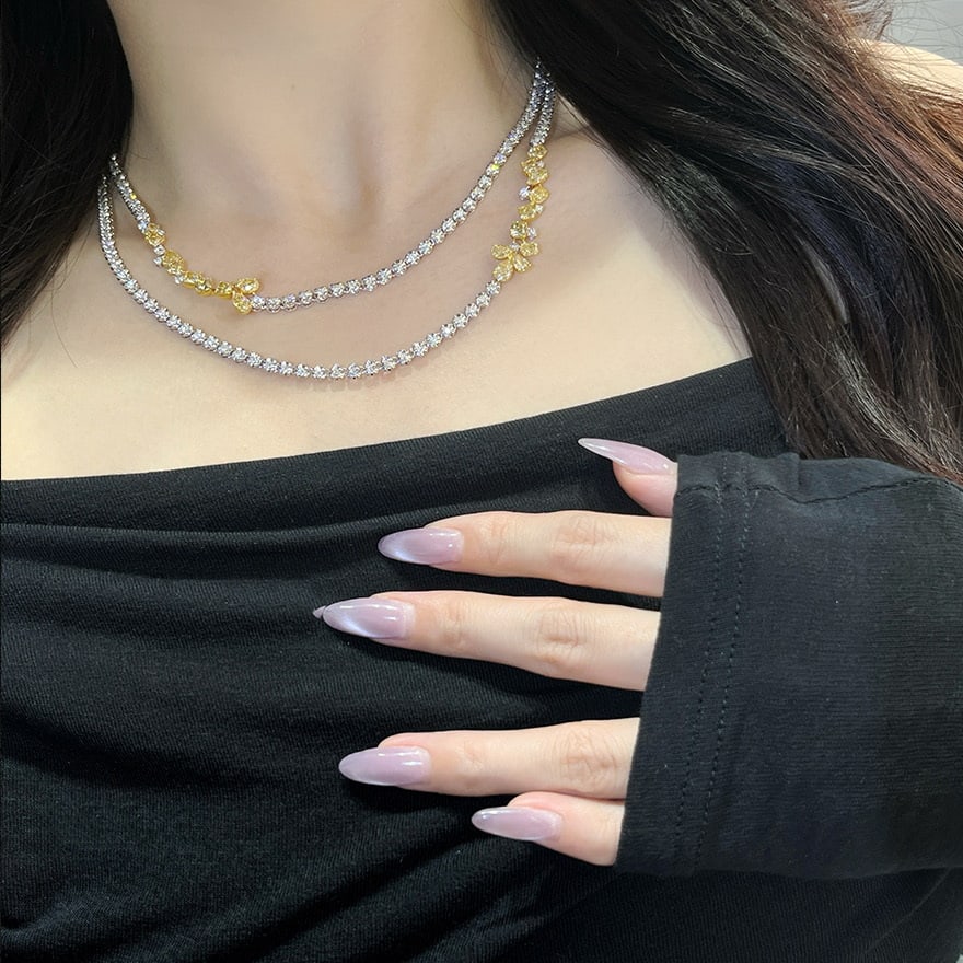 14k Gold 11.9 Ct Natural Color Diamond Necklace - 3