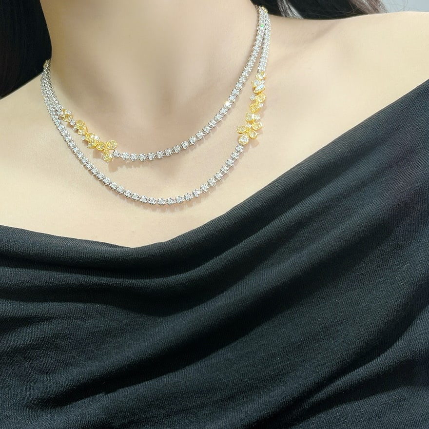 14k Gold 11.9 Ct Natural Color Diamond Necklace - 4