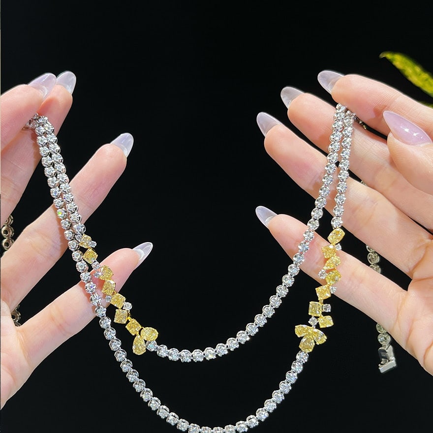 14k Gold 11.9 Ct Natural Color Diamond Necklace - 6