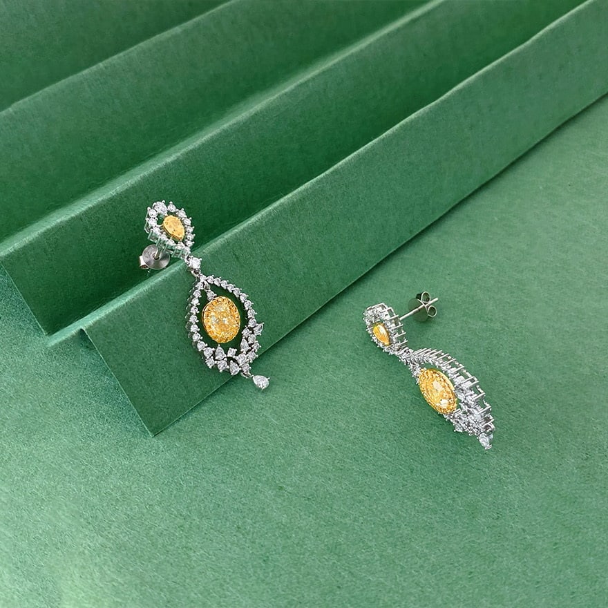 14k Gold 2.30 Ctw Natural Yellow Diamond & Diamond Earrings - 2