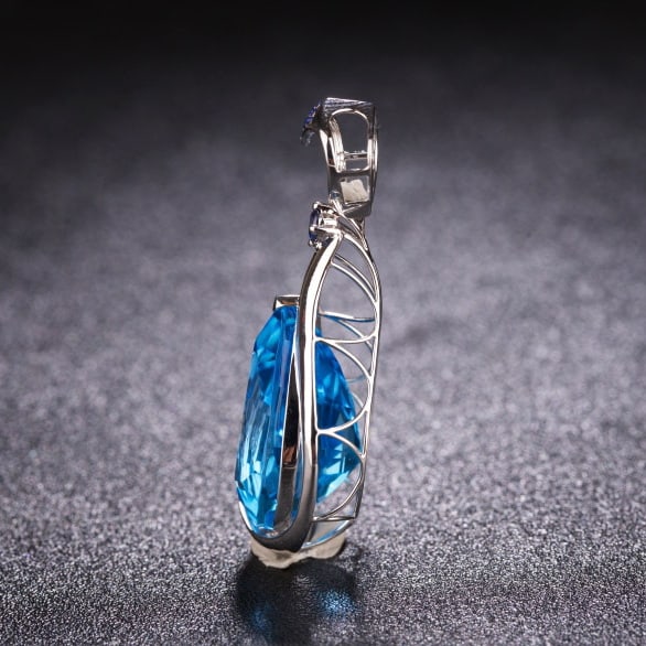 14k Gold 24.41 Ctw Natural Topaz & Sapphire Pendant( Without Chain ) - 4