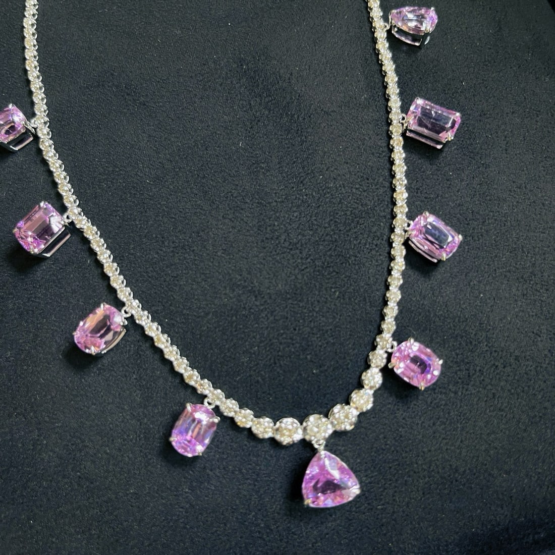 14k Gold 33.76 Ctw Natural Kunzite & Diamond Necklace - 7