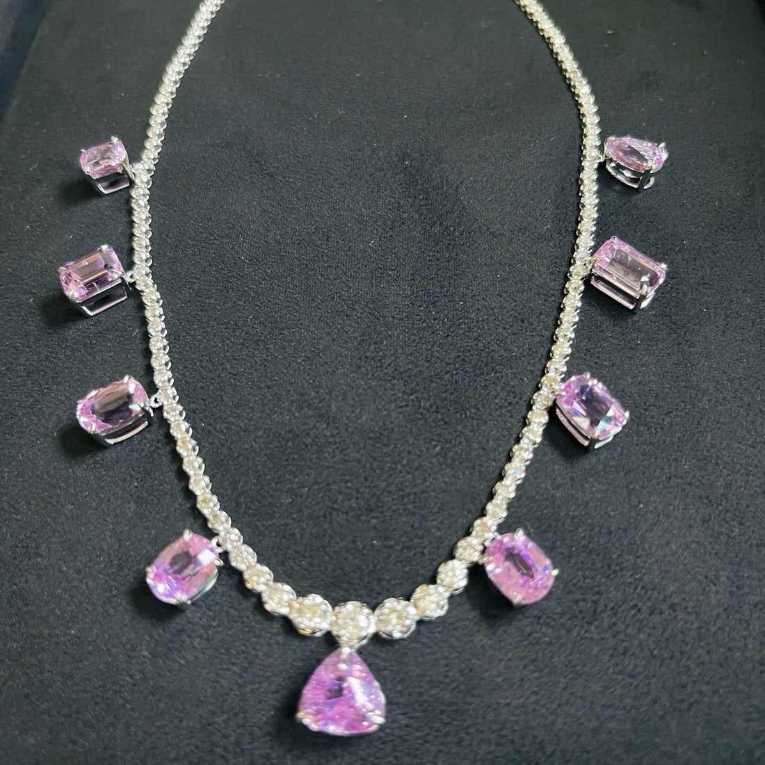 14k Gold 33.76 Ctw Natural Kunzite & Diamond Necklace - 8