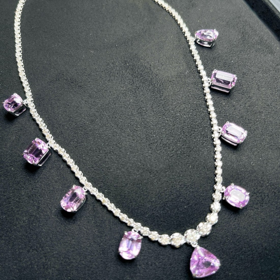 14k Gold 33.76 Ctw Natural Kunzite & Diamond Necklace - 9