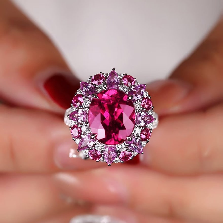 14k Gold 5.49 Ctw Natural Tourmaline & Diamond Ring - 7