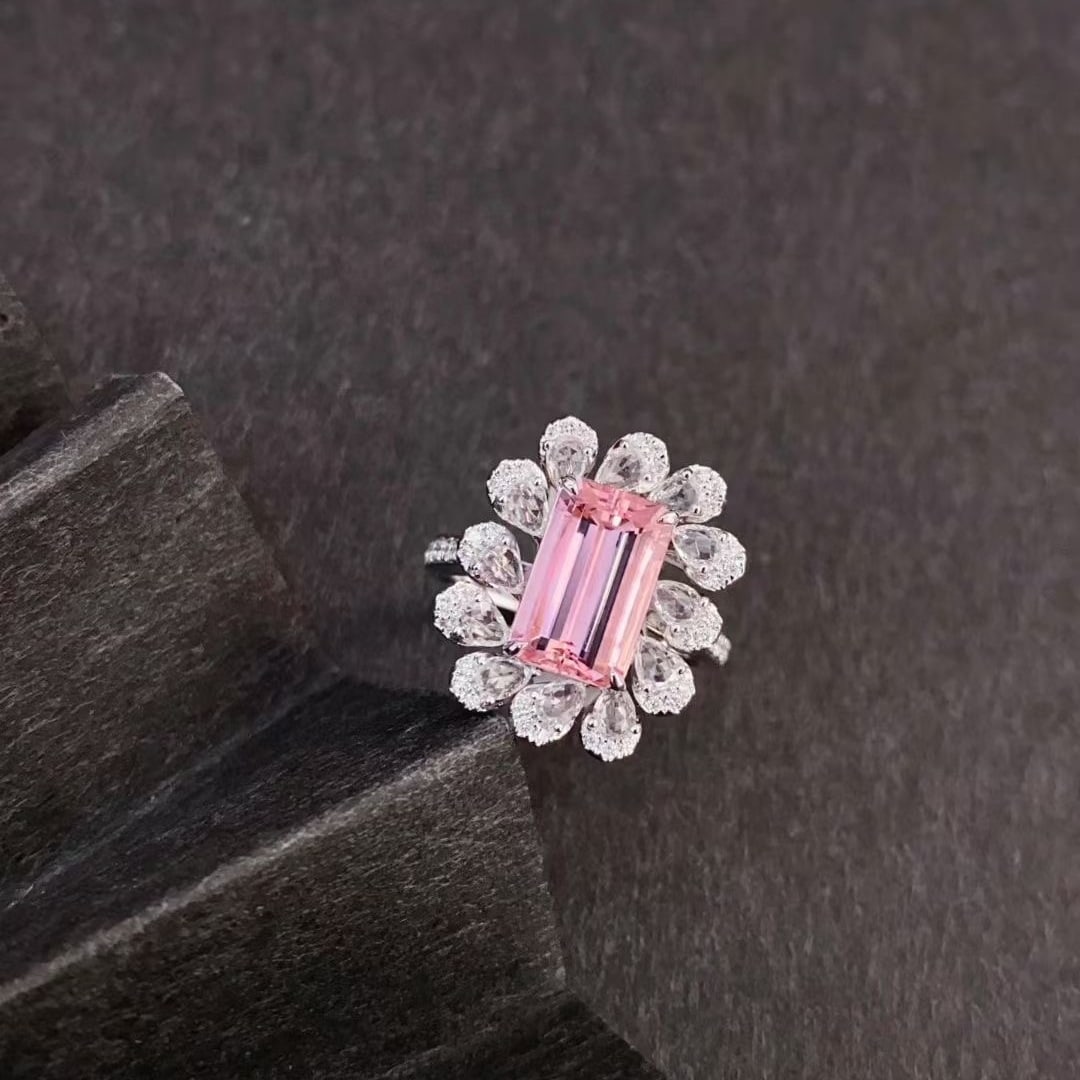 14k Gold 3.82 Ctw Natural Morganite & Sapphire Ring - 2