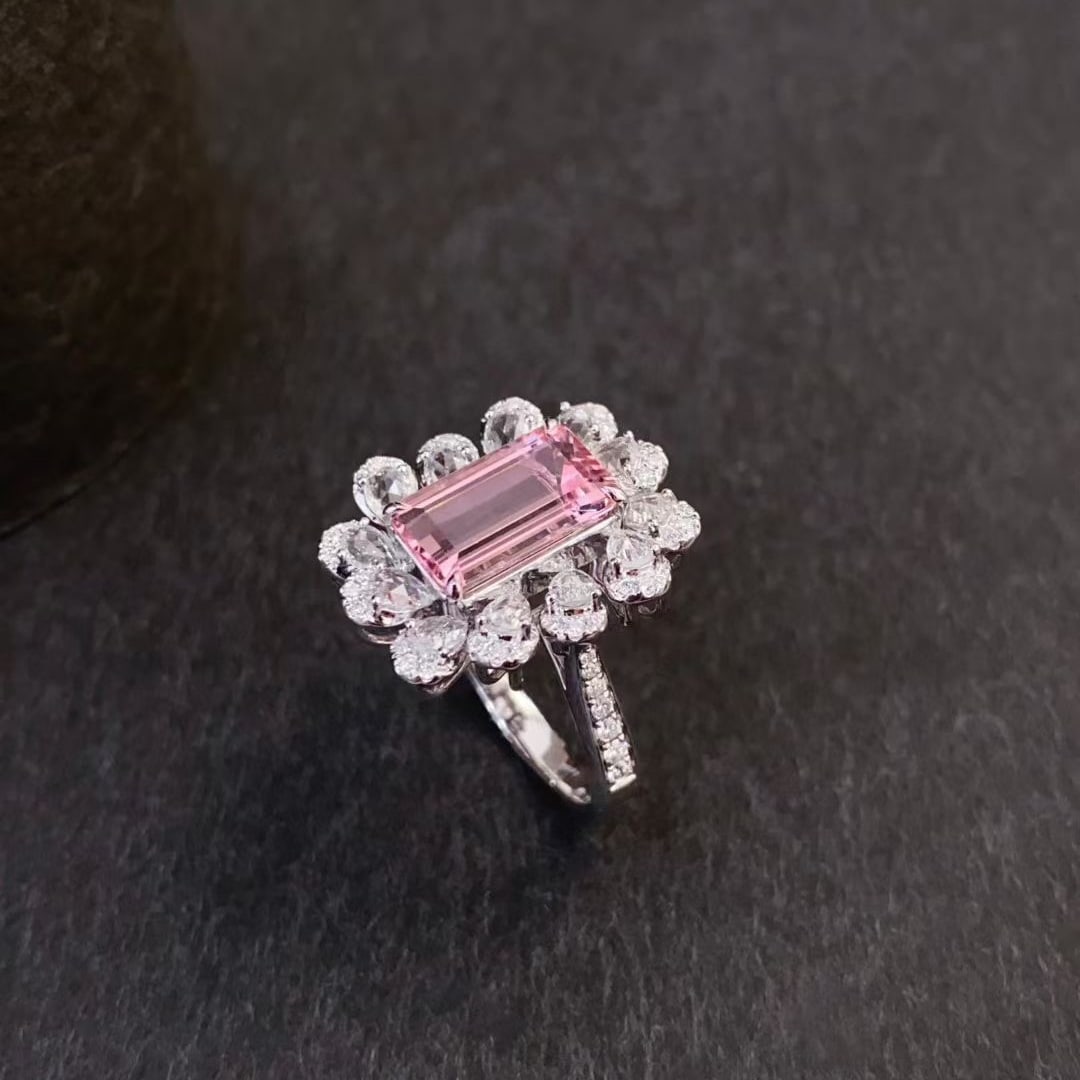14k Gold 3.82 Ctw Natural Morganite & Sapphire Ring - 3