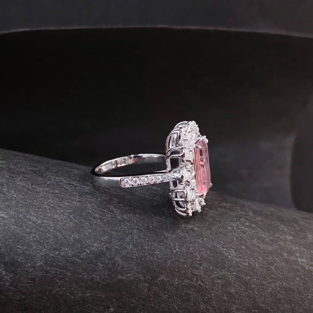14k Gold 3.82 Ctw Natural Morganite & Sapphire Ring - 4