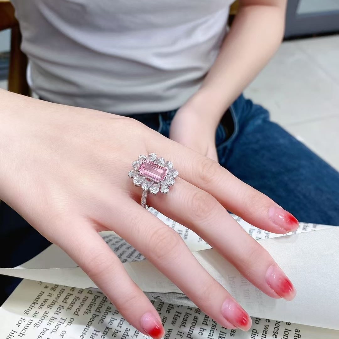 14k Gold 3.82 Ctw Natural Morganite & Sapphire Ring - 6