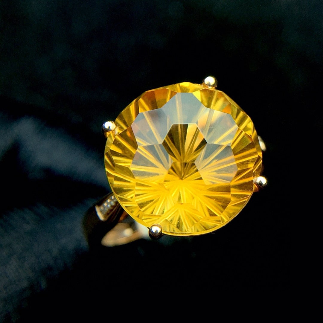 14k Gold 8.0 Ct Natural Citrine & Diamond Ring: Ref:231059060 // gold content:14k gold // ring size:7. 25us // // main gemstone:citrine // shape:round // carat weight:8. 0ct // color:yellow // treatment:natural // cut grade:g // // adjacent